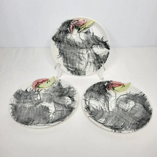 Set of 3 Vintage Italian 3D Shrimp Lemon Seafood Fishnet Desing Plates