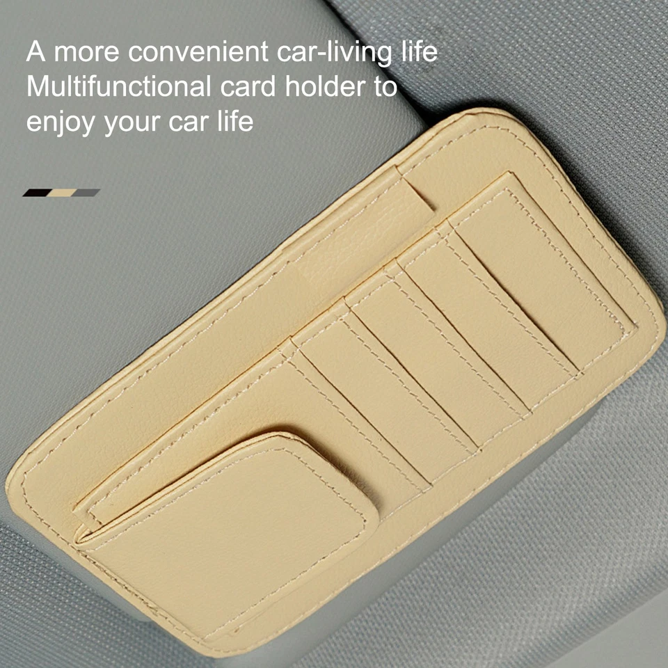 Organizador de visera de sol para automóvil Cuero PU Soporte de visera automática Almacenamiento Visera Panel Bolsa Foto 4 de 4