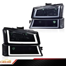 Fit For 03-06 Silverado 4pcs Chrome Housing Smoked Headlights Lamps W Led Drl