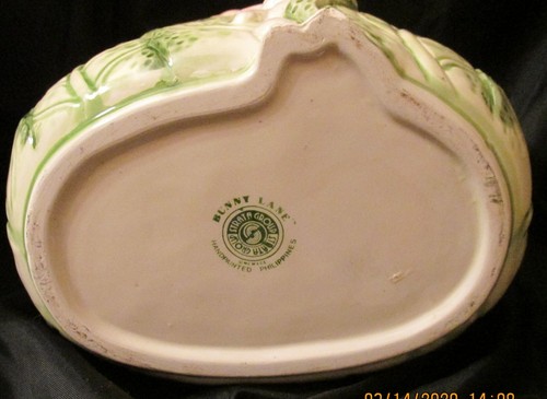 Bunny Lane Easter Cabbage Ceramic Basket Hand Painted Philippines 1991 - Picture 6 of 10