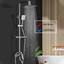 Shower Faucet Set System Rainfall Shower Head Combo w/Mixer Valve Kit Wall Mount