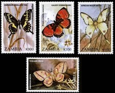 ZAMBIA 1997 BUTTERFLIES & MOTH SC#679-82 mnh INSECTS FREE SHIPPING