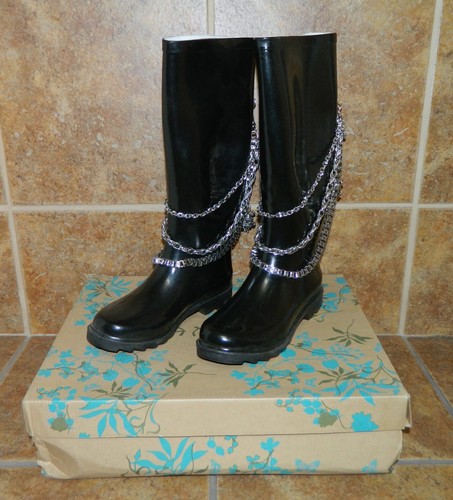 NWB Black Chain/Skull Rubber Rain Boots 