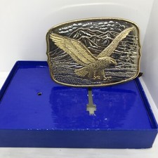 Belt Buckle American Eagle USA Western Silver Plate Gold Soaring Mountains 5x4