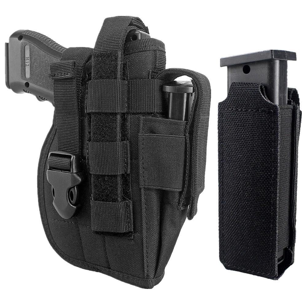 Tactical Gun Holster Molle Pistol Holster with 9mm Molle Single Magazine Pouch