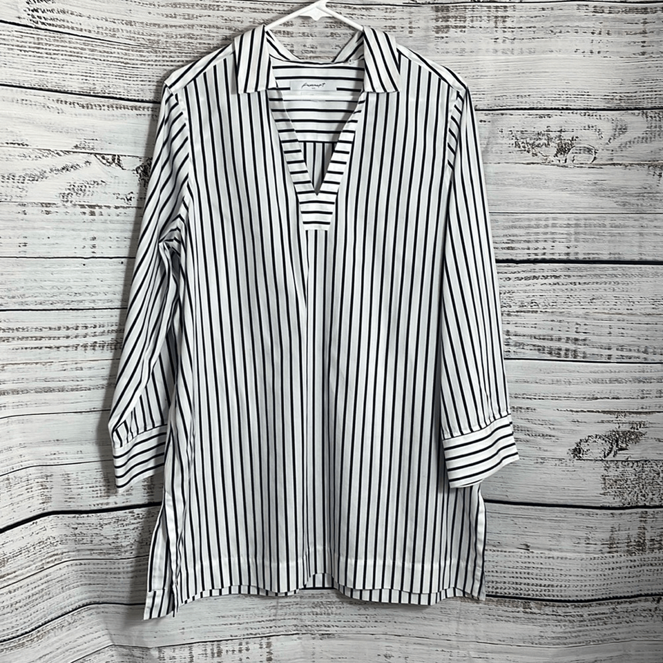 Foxcroft Top Womens Sz 14 striped non iron Heritage Popover cotton