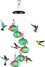 Wind Chimes Design Hummingbird Feeders with 6 Hand Blown Glass Orbs  NIB