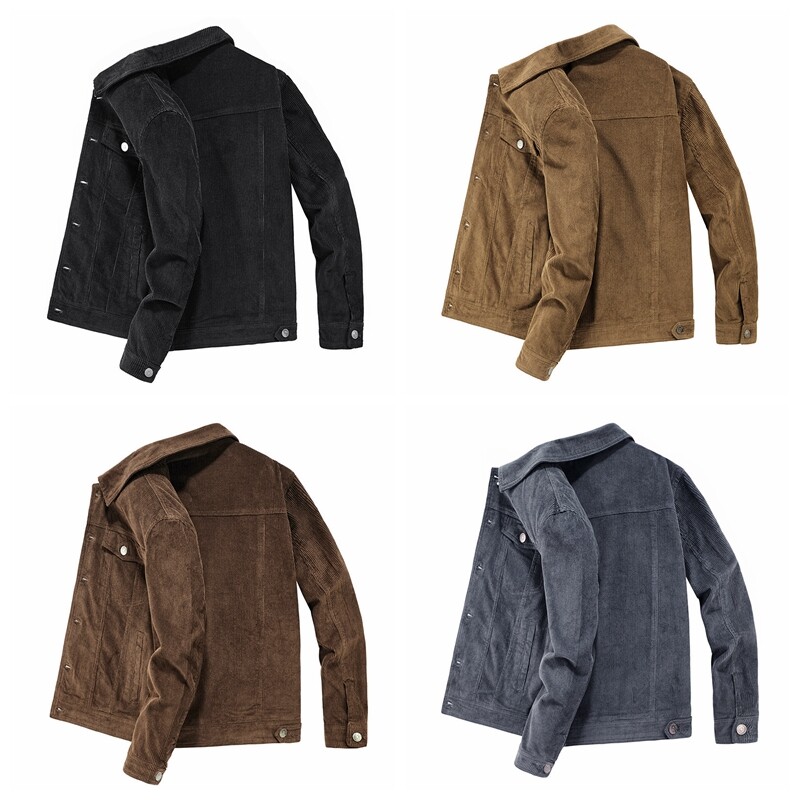 Men Casual Corduroy Shirt Jacket Retro Long Sleeve Coat Button