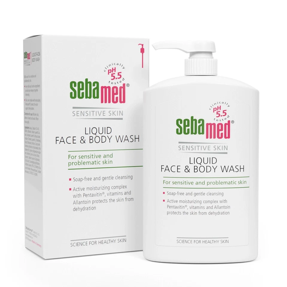 Sebamed 1L Liquid Face & Body Wash Sensitive Skin pH 5.5 Gentle Pump Large