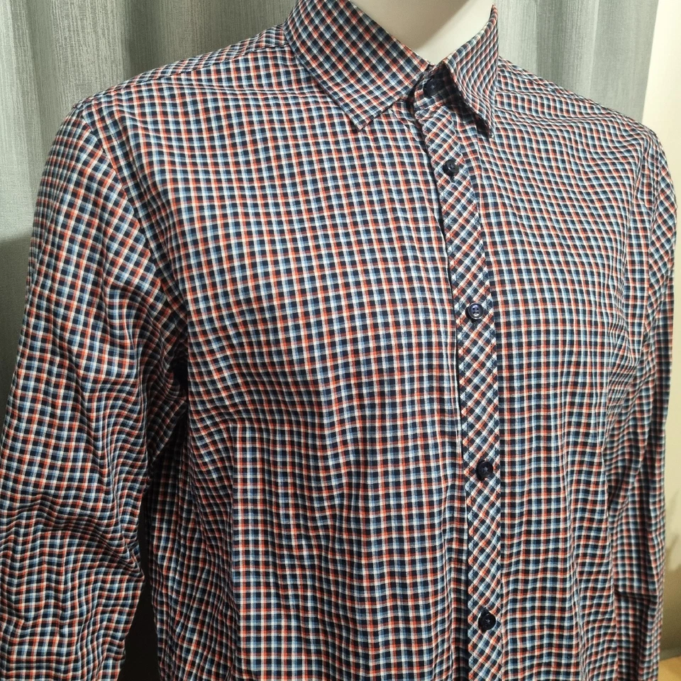 Esprit Collection Mens Dress Shirt USA-L 16.5 Blue Red Top Formal Check Slim Fit - Image 4 of 4