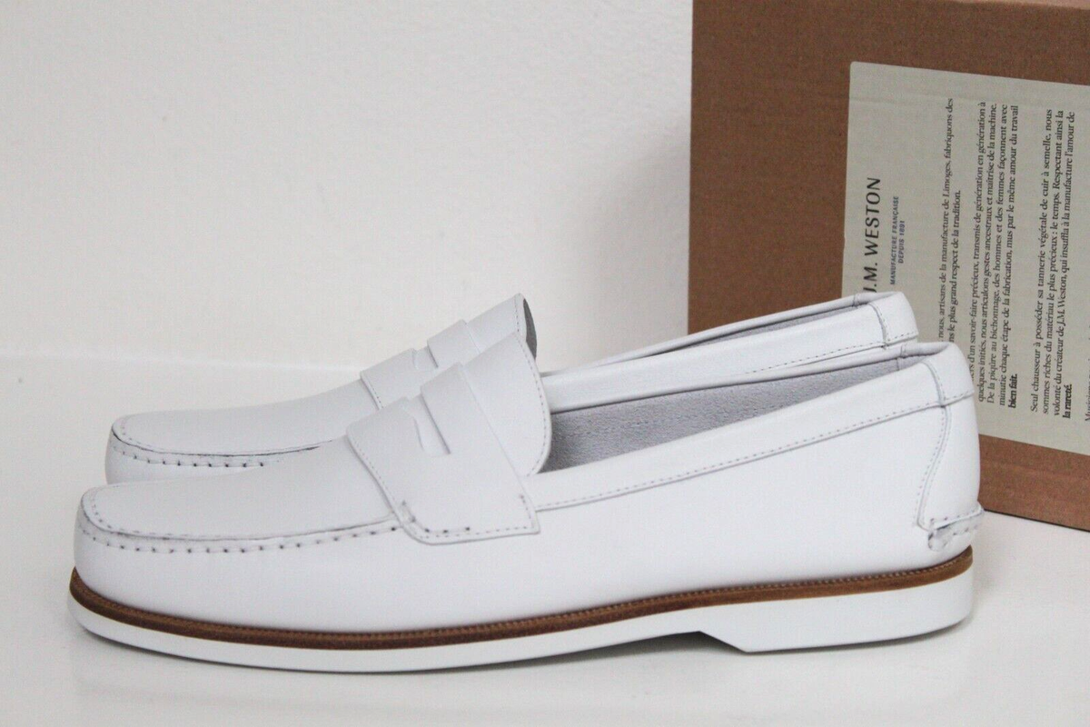11 US / 10 UK JM WESTON White Leather Bateau Water Resistant  display picture 2
