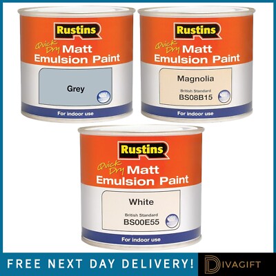Rustins Magnolia RUSTINS QUICK DRY MATT EMULSION PAINT WHITE GREY MAGNOLIA INDOOR USE ...
