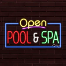 NEW "OPEN POOL & SPA" w/BORDER 33x18 INCH LED FLEX WINDOW/WALL INDOOR SIGN 35559