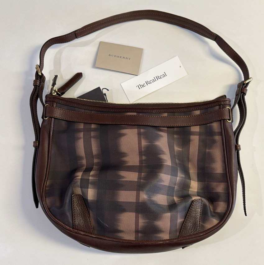 *Burberry Exploded Check Pattern Leather Trim Can… - image 4
