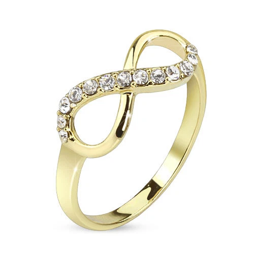 BAGUE FEMME EN LAITON PLAQUÉ OR 14 CARATS ET PAVÉ DE PIERRES MARIAGE INFINI B002 - Photo 1/1