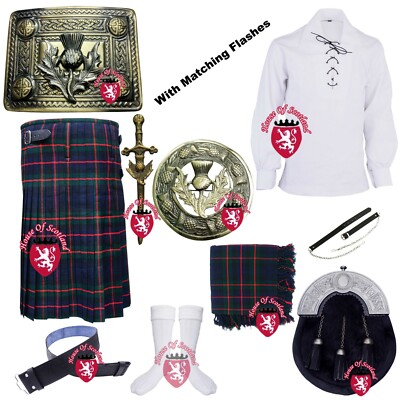 Herren schottisches Outfit Murray von Athol Tartan Distel Kilt Dornschließe Wappen Set