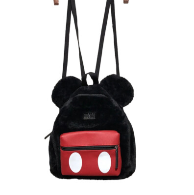 Disney Bioworld Mickey Mouse Backpack Purse Soft Fuzzy Faux Fur with Ears Mini