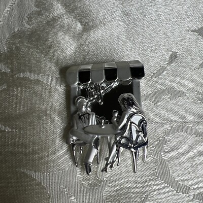Vintage Signed A.J.C Silver Tone Couple At Cafe Mirror Window 2''  Brooch Pin