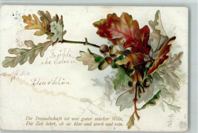 10067158-oak leaves with acorns, litho-saying 1900 postcard motif