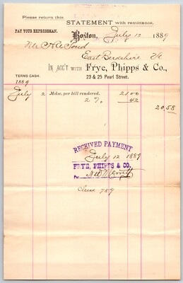 Frye, Phipps & Co (Hardware Cutlery) Boston 1889 Boston, MA Statement H.A. Pond*