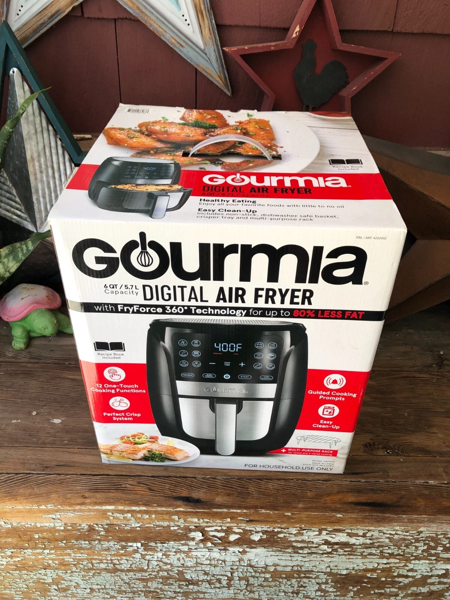 NEW Gourmia GAF698 6 Qt Low Fat Digital Air Fryer Black Stainless W  FryForce 360