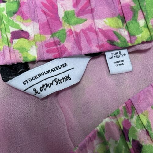 & Other Stories Pleated Skirt Size Small Pink Floral Midi Summer Holiday - Picture 11 of 12