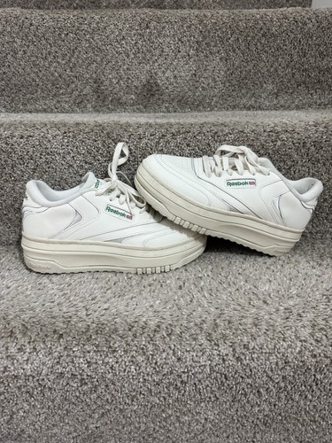 Used Reebok Club C Extra Platform Women's Shoes Off White Chalk/Green Detail 8.5