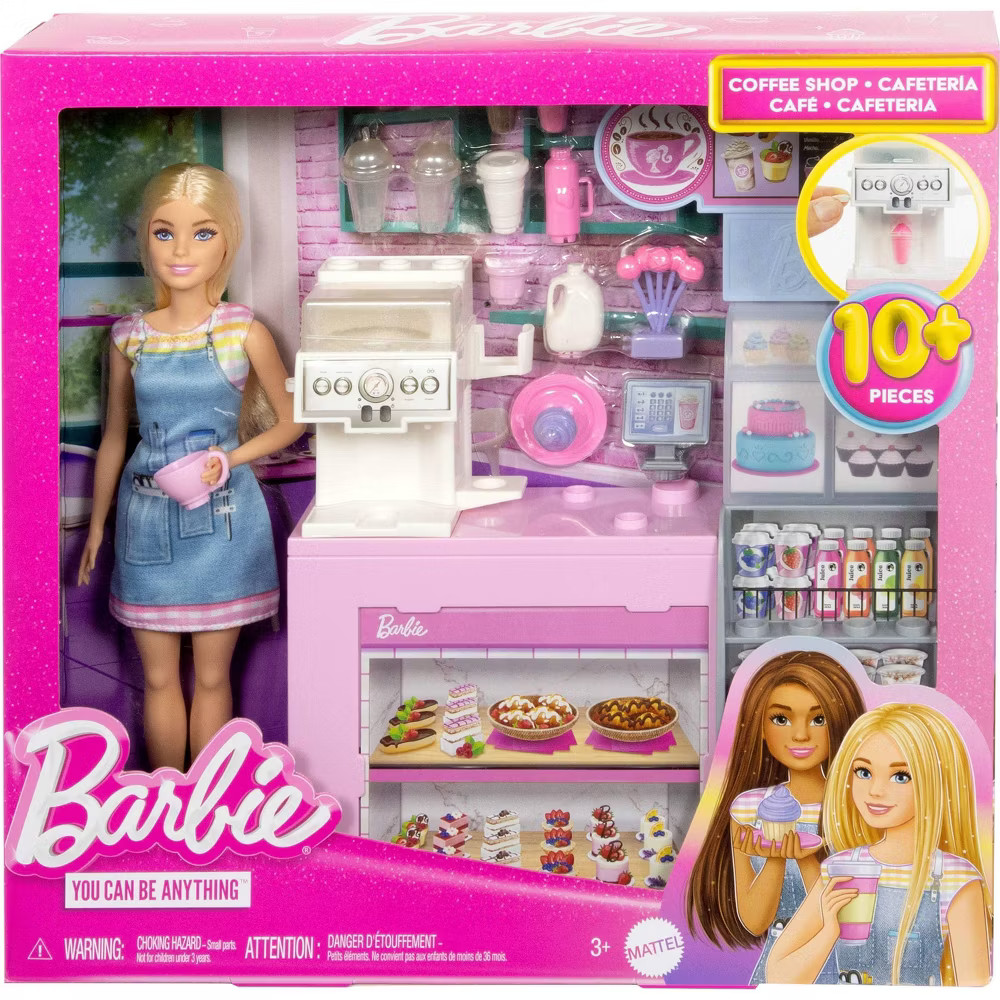 Barbie Coffee Shop Playset with Blonde Barista Doll with Working Coffee Maker