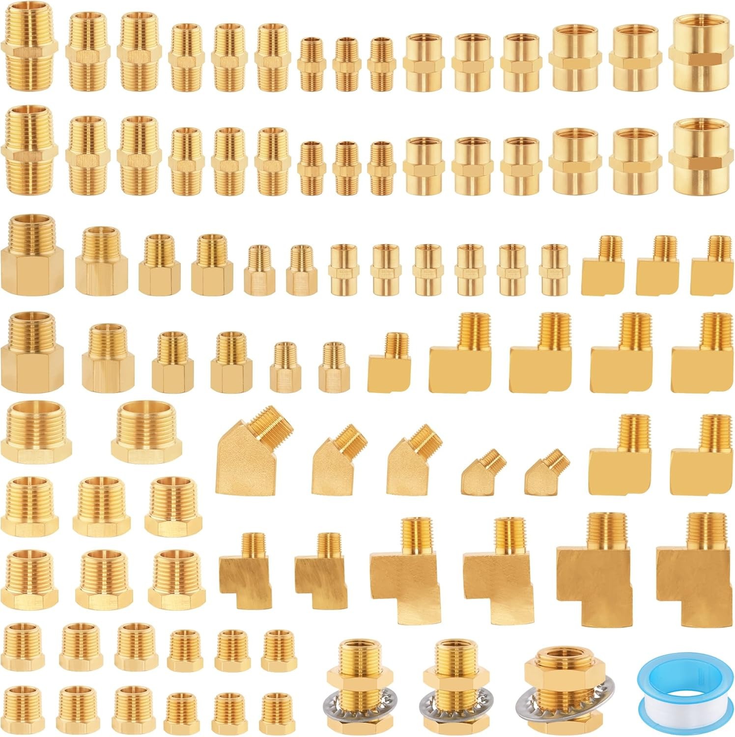 92Pcs Brass Pipe Fittings Assortment Kit NPT Adapter,Hex Nipple,Reducer Bushing