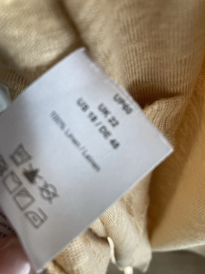 Ex Wrap London Ochre Relaxed Fit V Neck Linen Tshirt UK 22 - Image 4 of 4