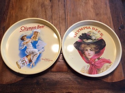 2 Vintage Olympia Brewing Co Beer Tray Tin,12'',Wall Hanging Man Cave Decor
