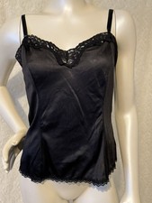 VTG By Mel-Lin Black Antron Nylon Camisole Top Lace Trim Size Medium USA 70s