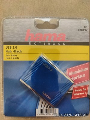 hama USB 2.0 Hub 4 fach - Aluminium Surface