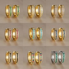 2 Pc Stainless Steel Hoop Earrings Multicolor Zircon Huggie Helix Daily Jewelry