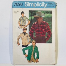 1970s Simplicity 7698 Mens Western Shirt Vintage Sewing Pattern Size 48 FF