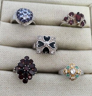 Lot of 5 Sterling Silver Rings Bands Clusters w/ Multi Gemstones CZs