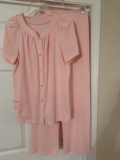 Vintage Shadowline 2 Pc. Pajama Set Size 36 Pink Nylon Short Sleeves Made In USA