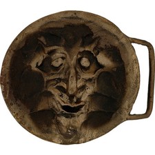 XL Bronze Gargoyle Satyr Gothic Green Man Forest God Wind Devil Vtg Belt Buckle