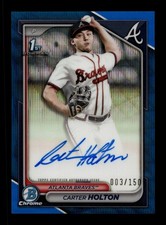 2024 Bowman Chrome Blue Wave Refractor 1st Carter Holton Auto RC 3/150 Rookie