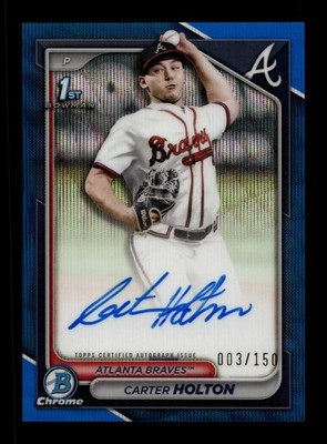 2024 Bowman Chrome Blue Wave Refractor 1st Carter Holton Auto RC 3/150 Rookie