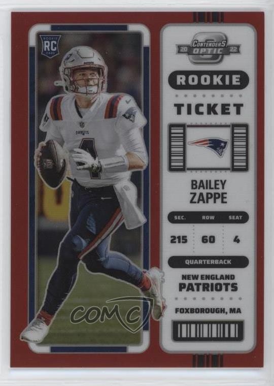 2022 Panini Contenders Optic Rookie Ticket Red Prizm /175 Bailey Zappe #62 03rx