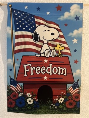 Garden Flag 12x18 Snoopy Patriotic Memorial Day 4th July Freedom American Flag