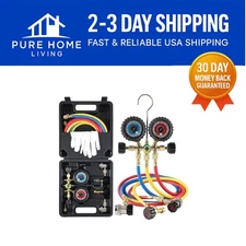 Complete Air Conditioning Manifold Gauge Kit for R134A & R12 with Accessories
