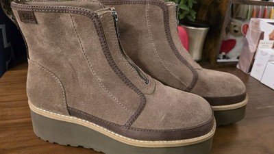 UGG Brown Suede Platform Zip Ankle Boots Lined Model 1158194 US 8.5