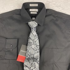 Pierre Cardin Men s 16.5-34/35 Dress Shirt with Tie Black Easy Care Regular Fit