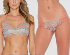 Luli Fama Fuego Divino Crochet Triangle Bikini Braided Full Bottom Large 