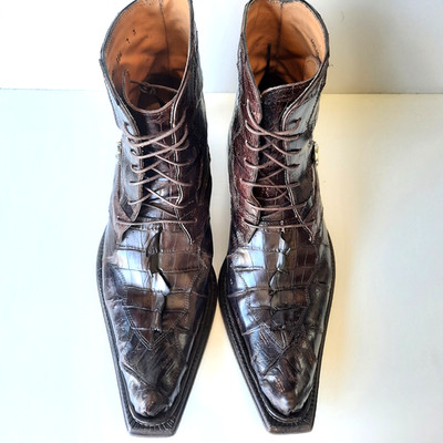 Mauri ''Raffaello'' 42742 Croc Leather Hornback Side Zip Men's Boots Sz 7 Brown E3