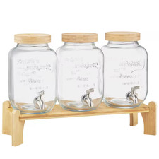 3 Pack 1 Gal Beverage Dispenser, Drink Dispensers for Parties, Wood Stand, Stain