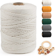 Macrame Cotton Cord 3Mm X 547Yds, Natural Handmade Beige White Braided