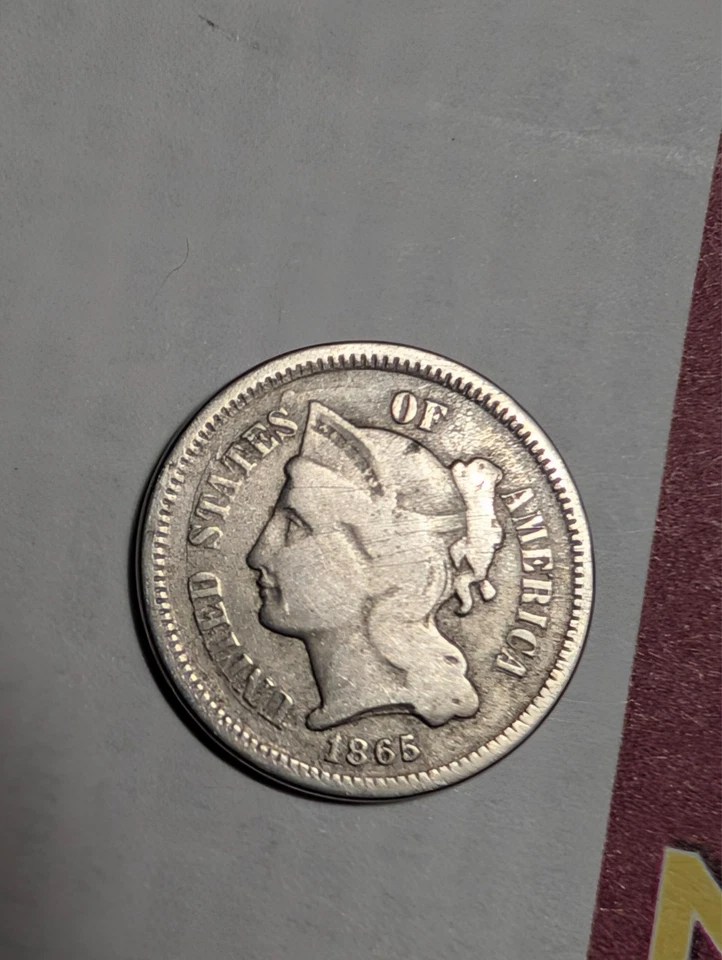 1865 3 CENT NICKEL , GREAT EXAMPLE WITH SHARP DETAILS - Image 3 of 4
